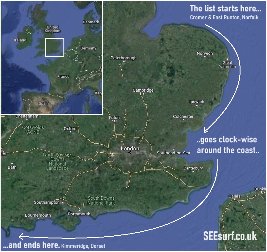 Basic diagram of the region in question, the south-eastern quarter of England, with annotation